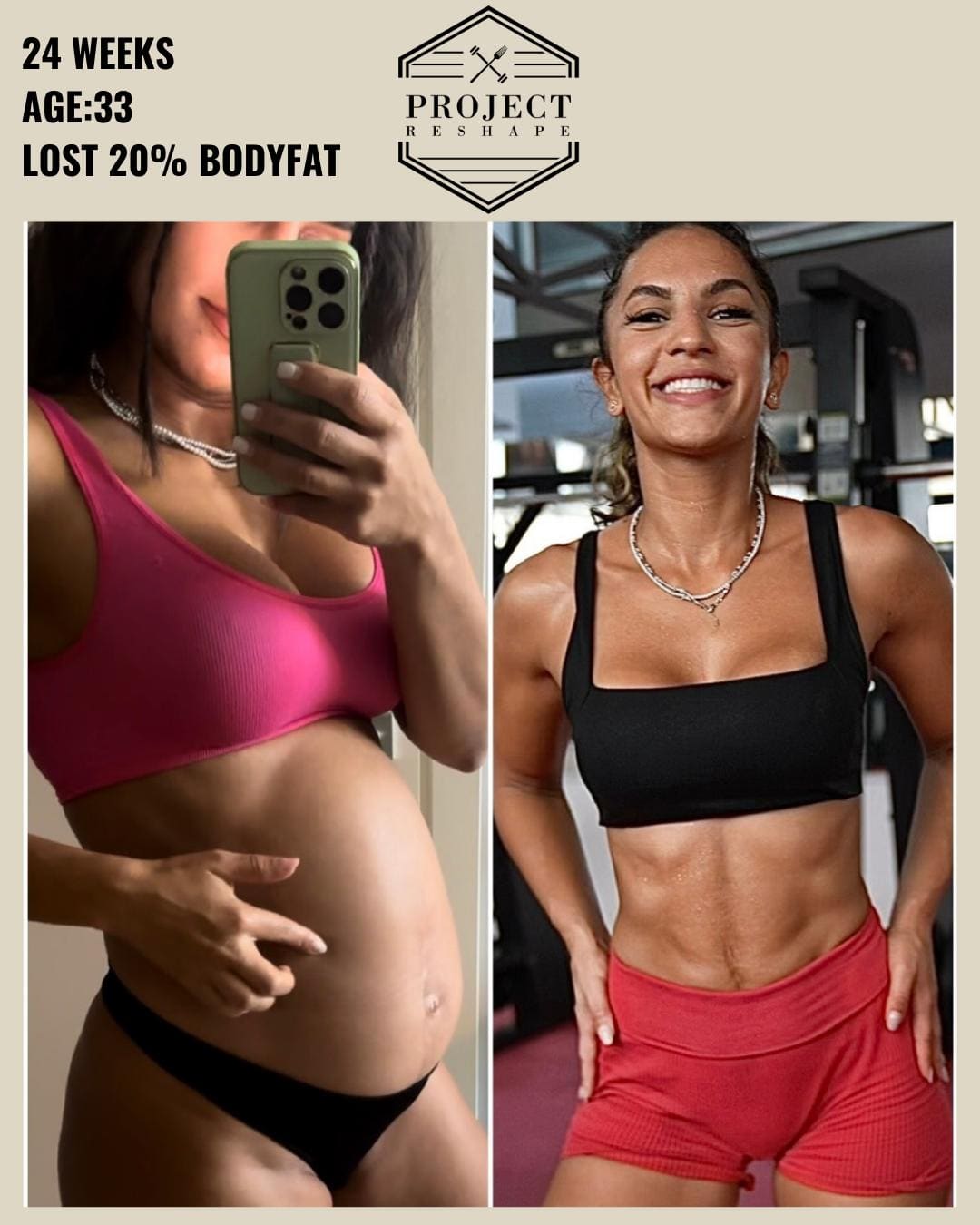 Transformation in 24 weeks at age 33 — lost 20% body fat