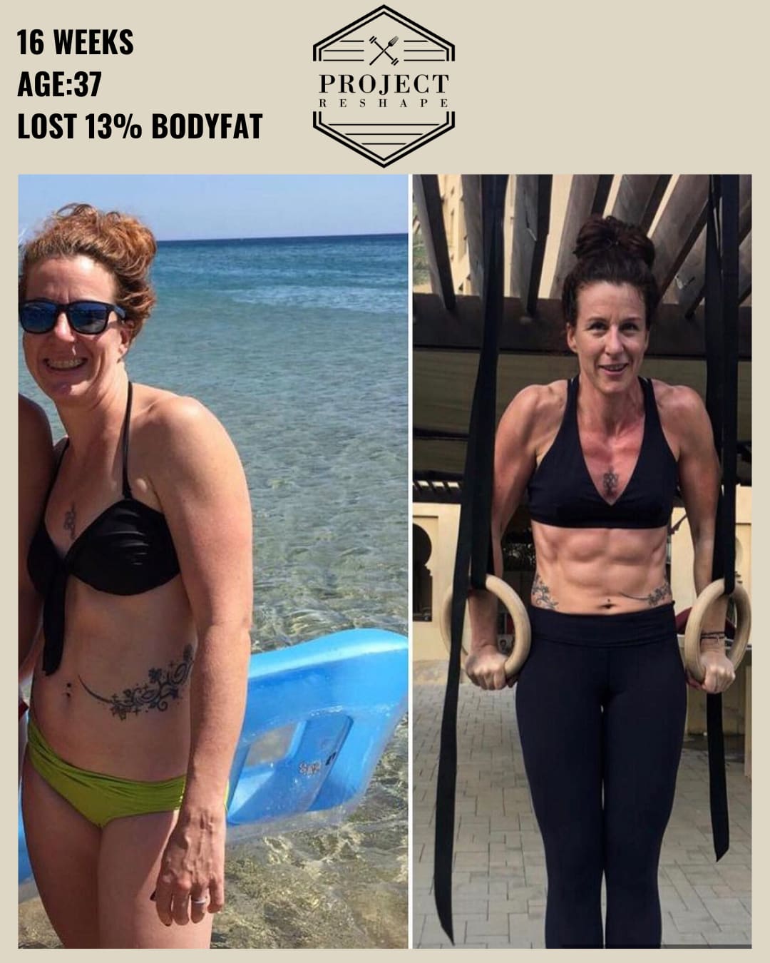Transformation in 16 weeks at age 37 — lost 13% body fat