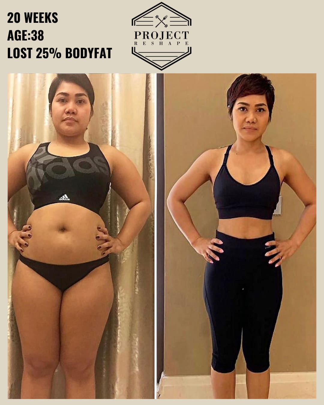 Transformation in 20 weeks at age 38 — lost 25% body fat