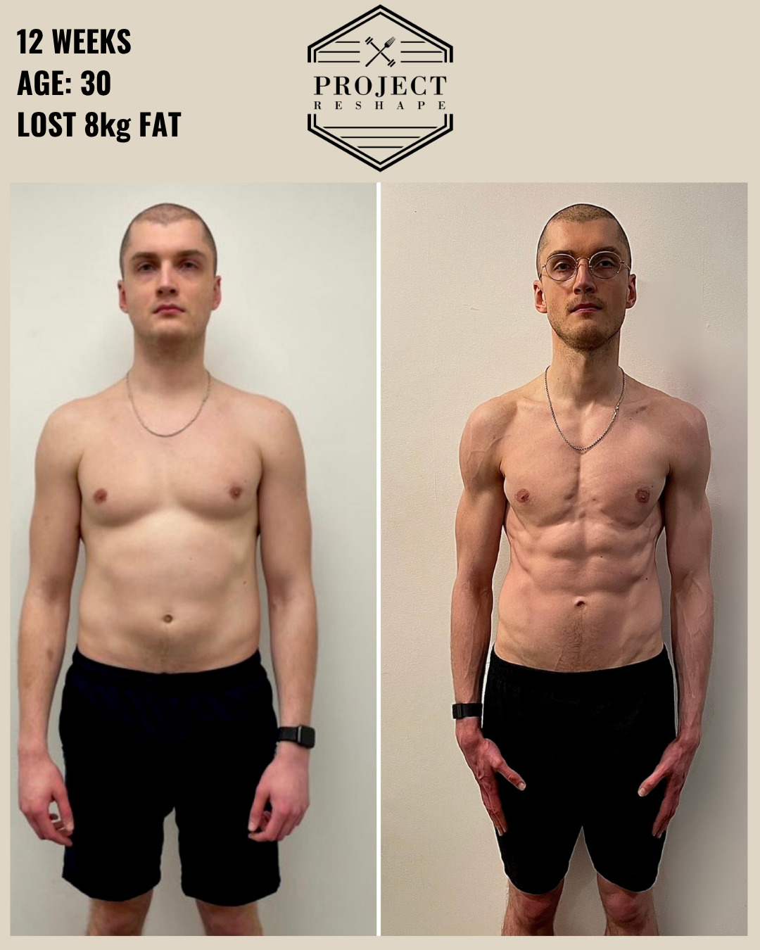 Transformation in 12 weeks at age 30 lost 10% body fat