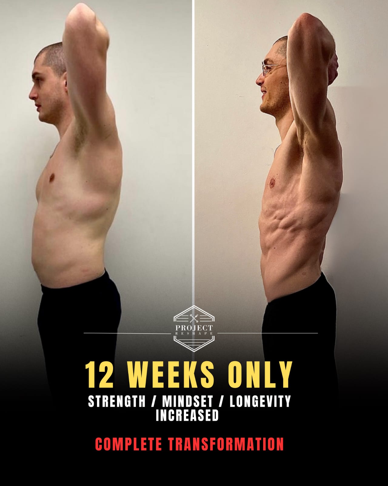Project Reshape client 12 weeks of training improving strength, mindset and longevity